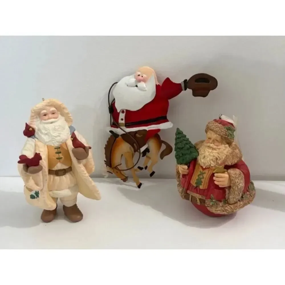 3 Santa Claus Ornaments Hallmark 1991 and 1997 Cowboy Bucking Reindeer